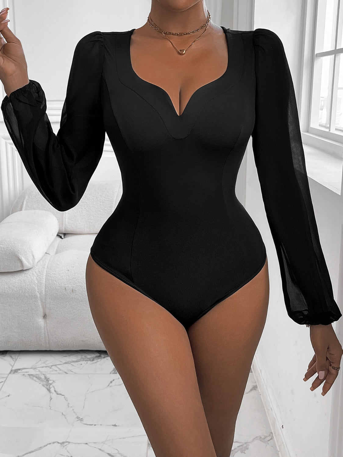 Perfee Sweetheart Neck Long Sleeve Bodysuit-Bella Boutique Collective