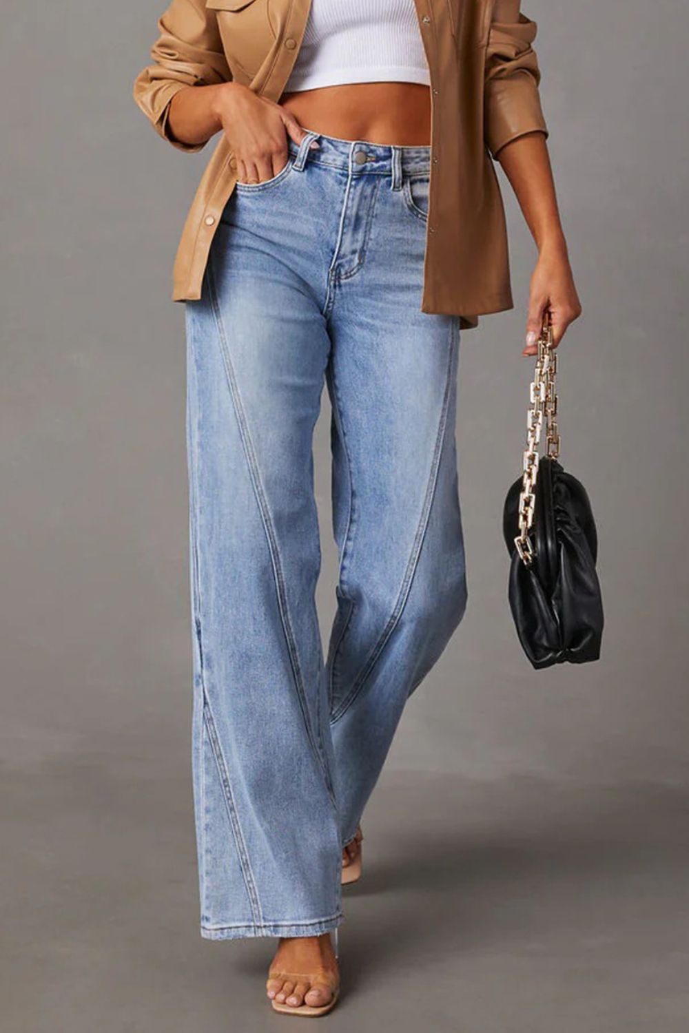 High Waist Straight Jeans with Pockets-Bella Boutique Collective