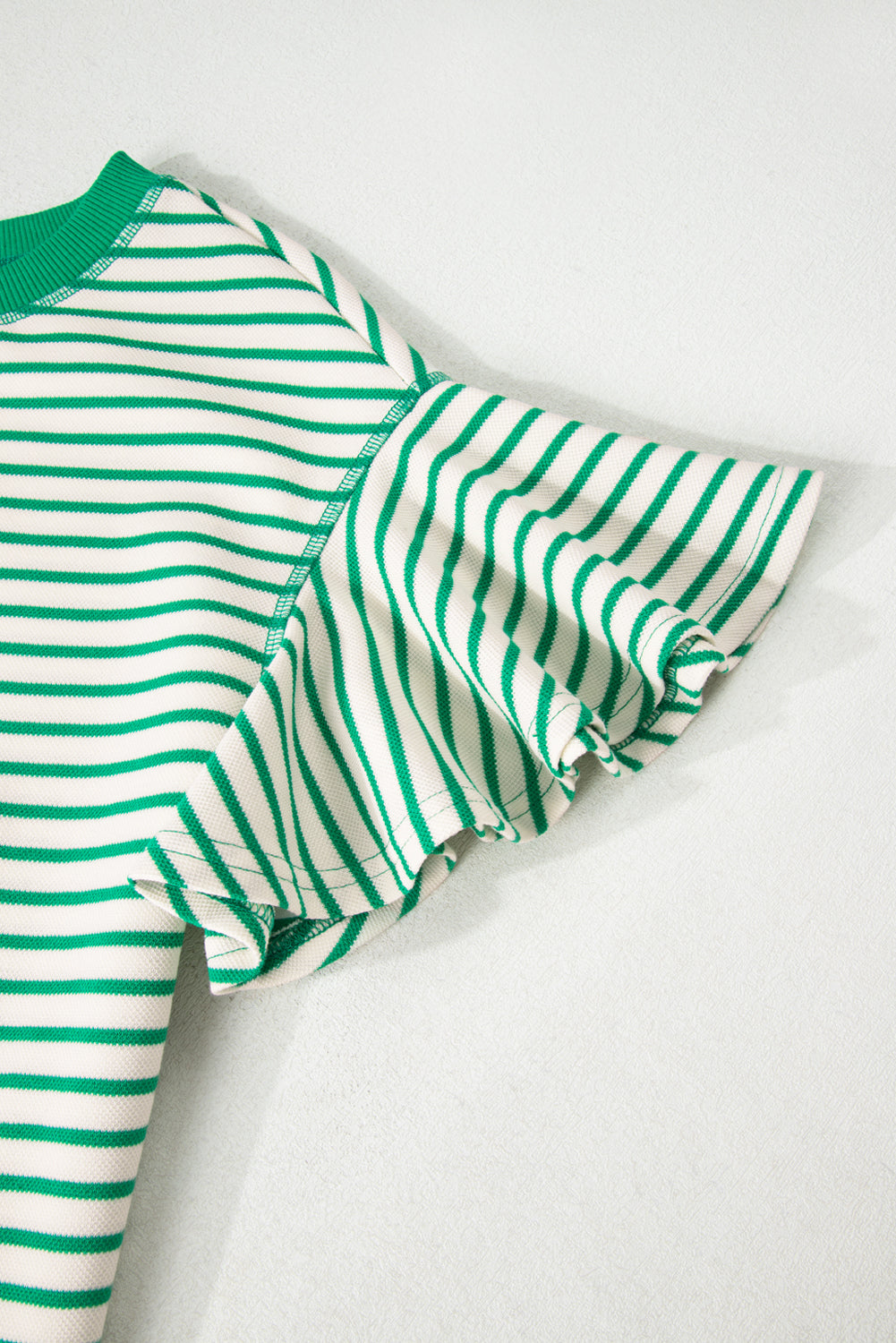 Bright Green Contrast Detail Striped Ruffle Short Sleeve Top-Bella Boutique Collective