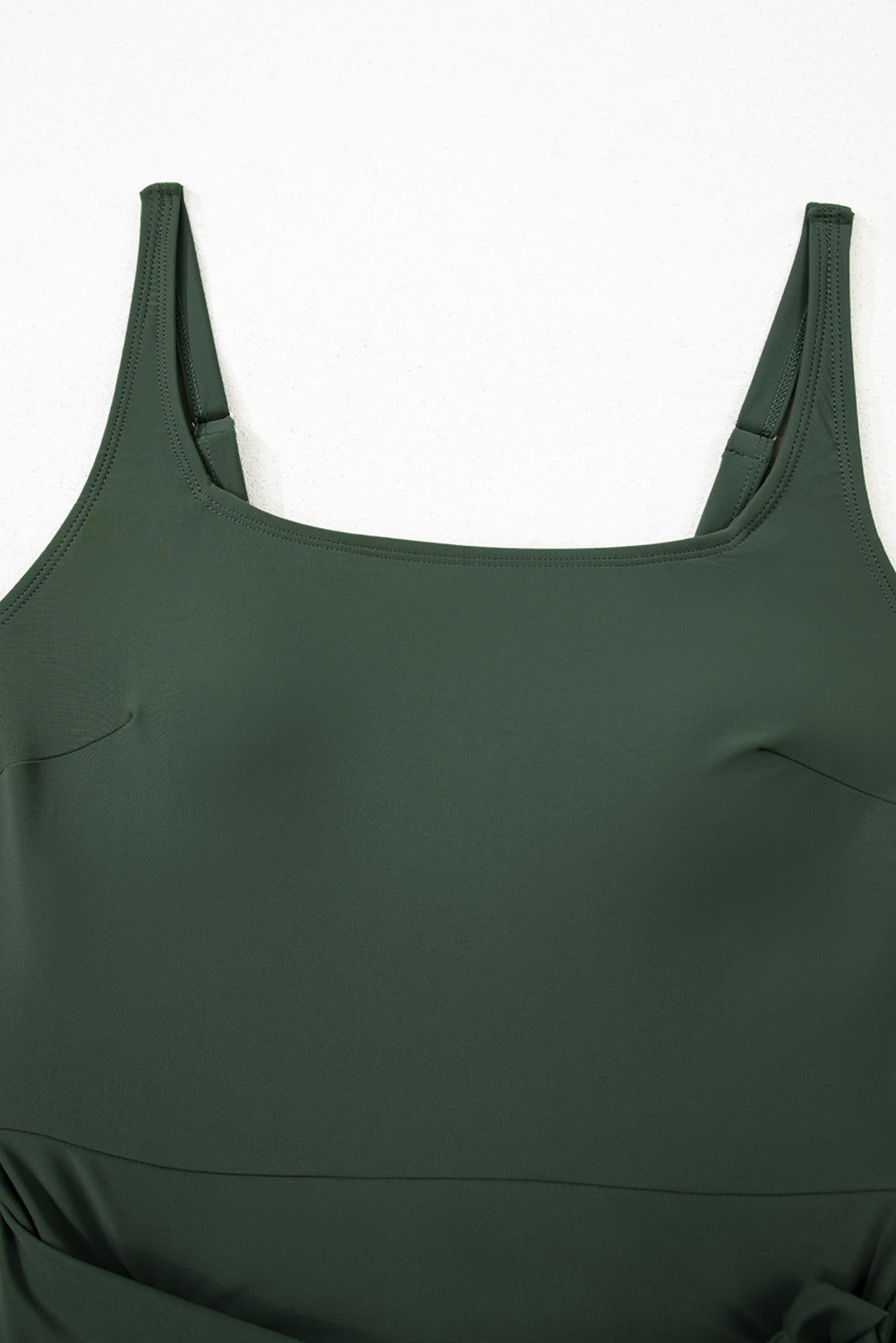 Mist Green Side Tied Waist Square Neck Adjustable Straps A-line One Piece Swim Dress-Bella Boutique Collective