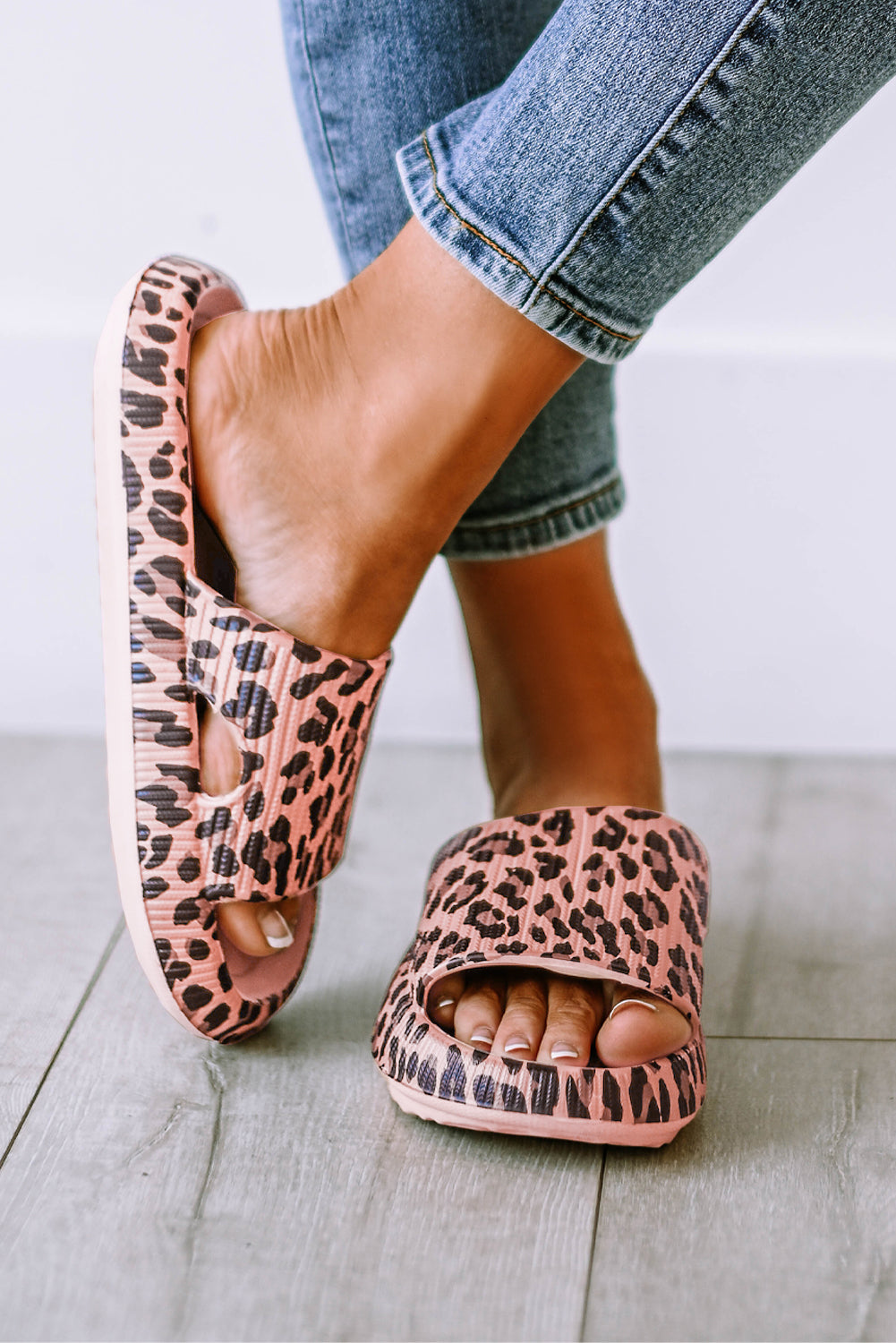 Pink Leopard Print Thick Sole Slip On Slippers-Bella Boutique Collective