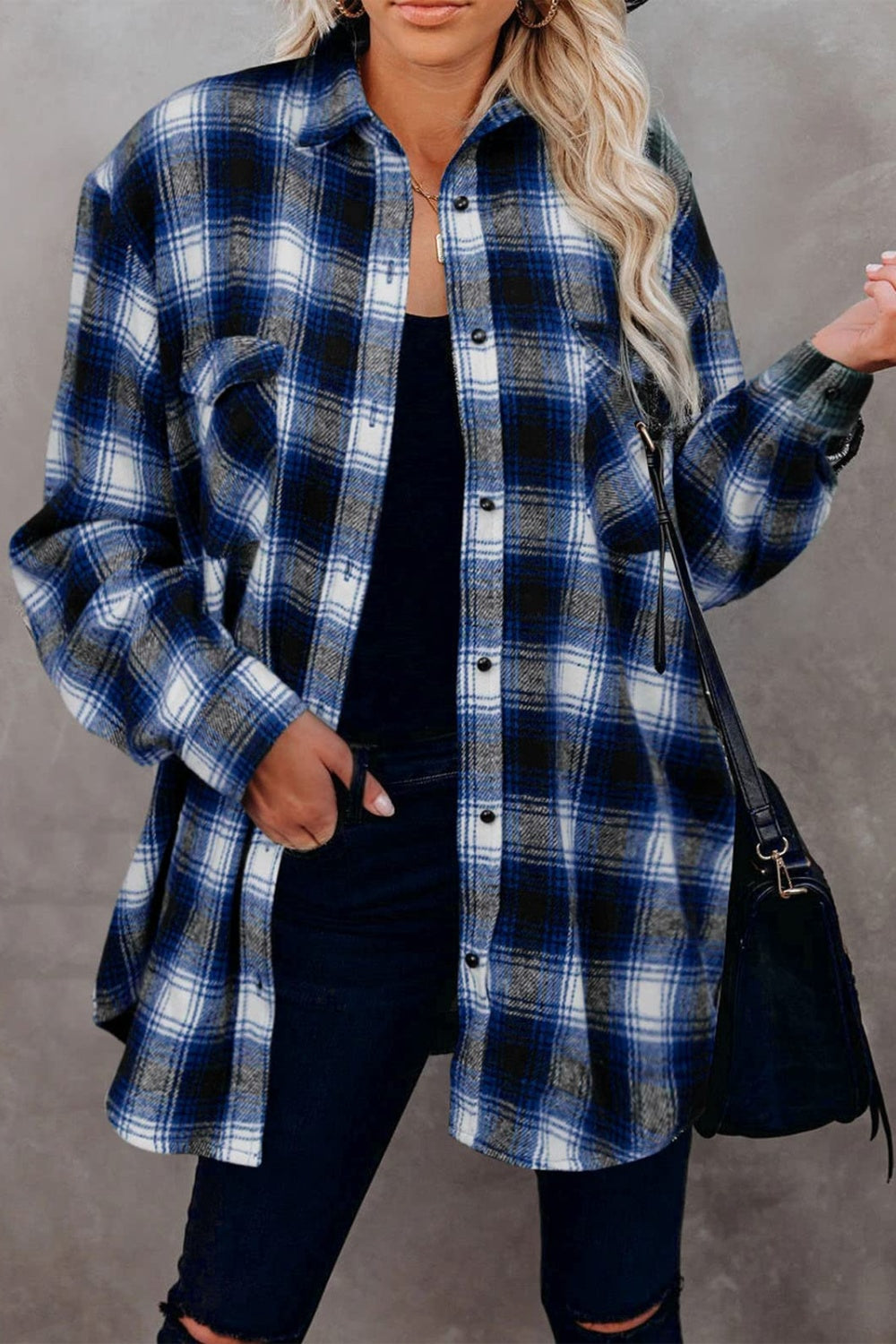 Full Size Plaid Collared Neck Long Sleeve Shirt-Bella Boutique Collective