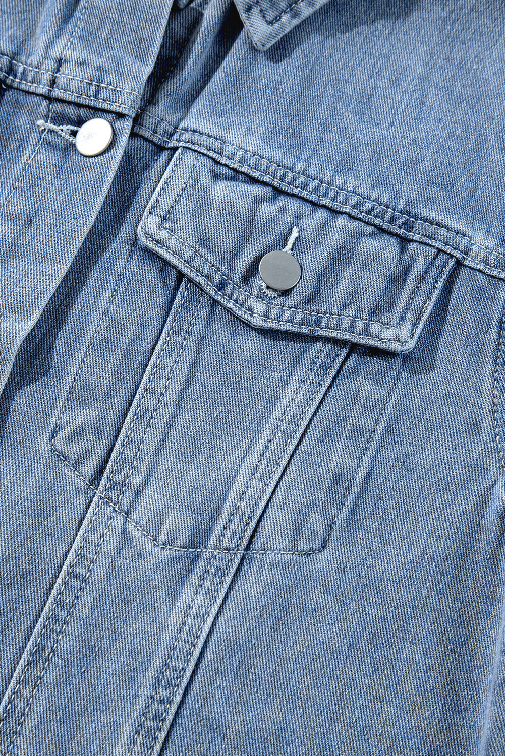 Beau Blue Ruffle Raw Hem Flap Pockets Denim Jacket-Bella Boutique Collective