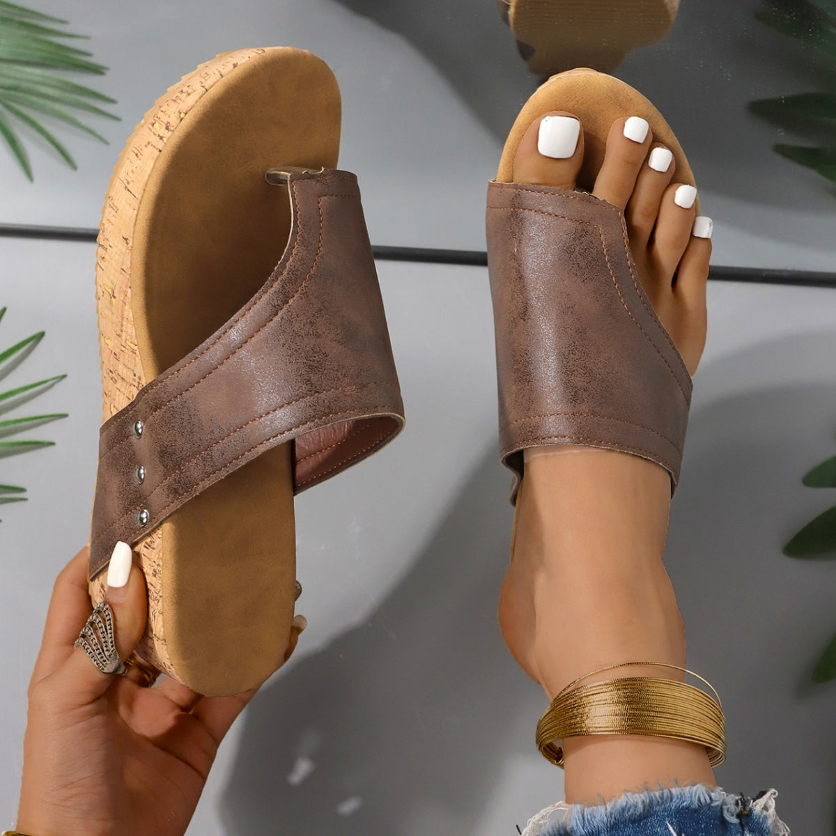 PU Leather Wedge Sandals-Bella Boutique Collective
