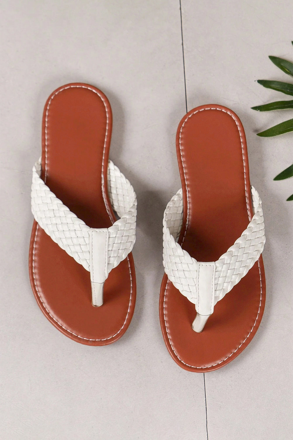 White Braided Strap PU Leather Flip Flop-Bella Boutique Collective