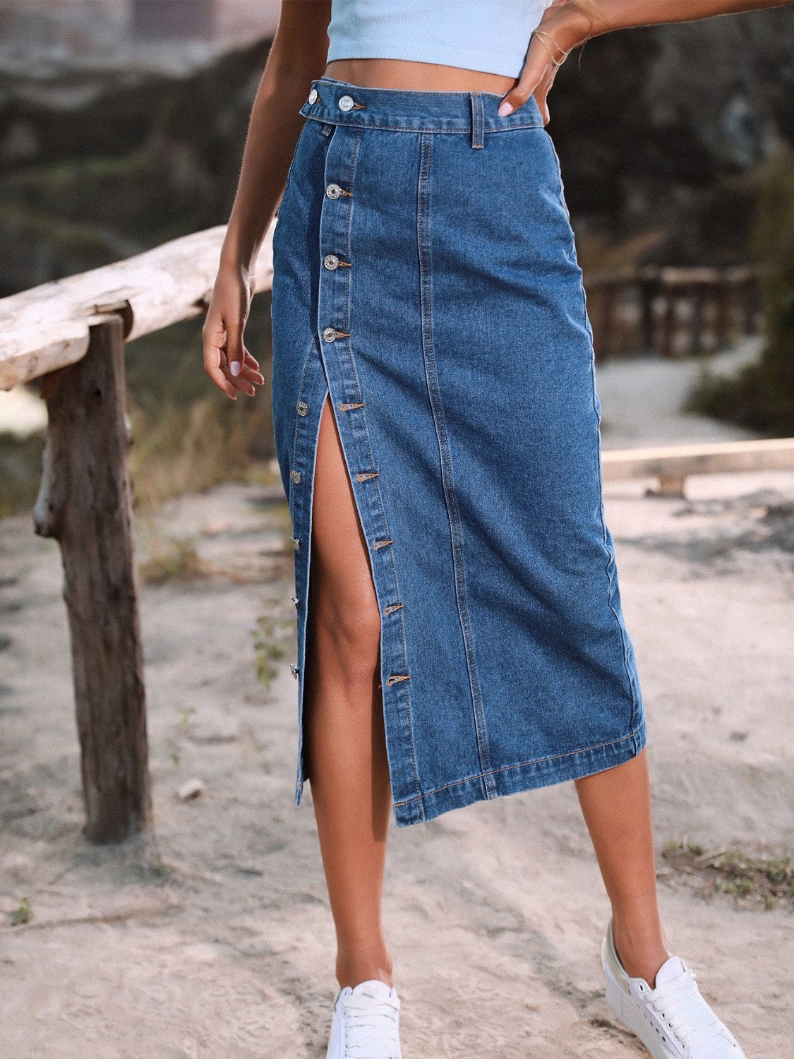 Button Down Denim Skirt-Bella Boutique Collective