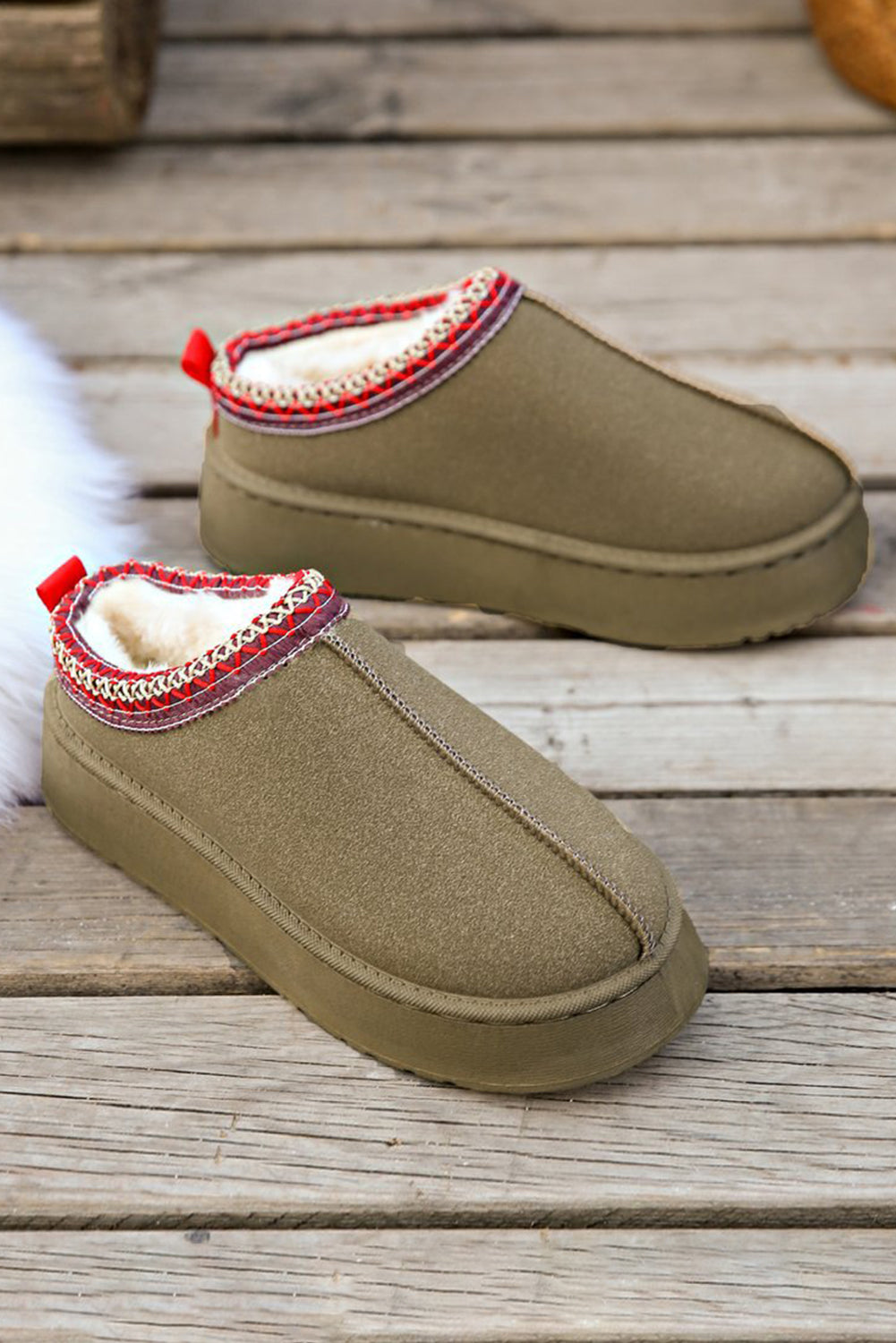 Sage Green Contrast Print Suede Plush Lined Snow Boots-Bella Boutique Collective