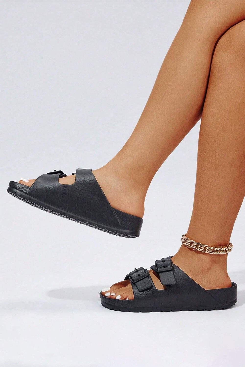 Black Double-buckle EVA Slippers-Bella Boutique Collective