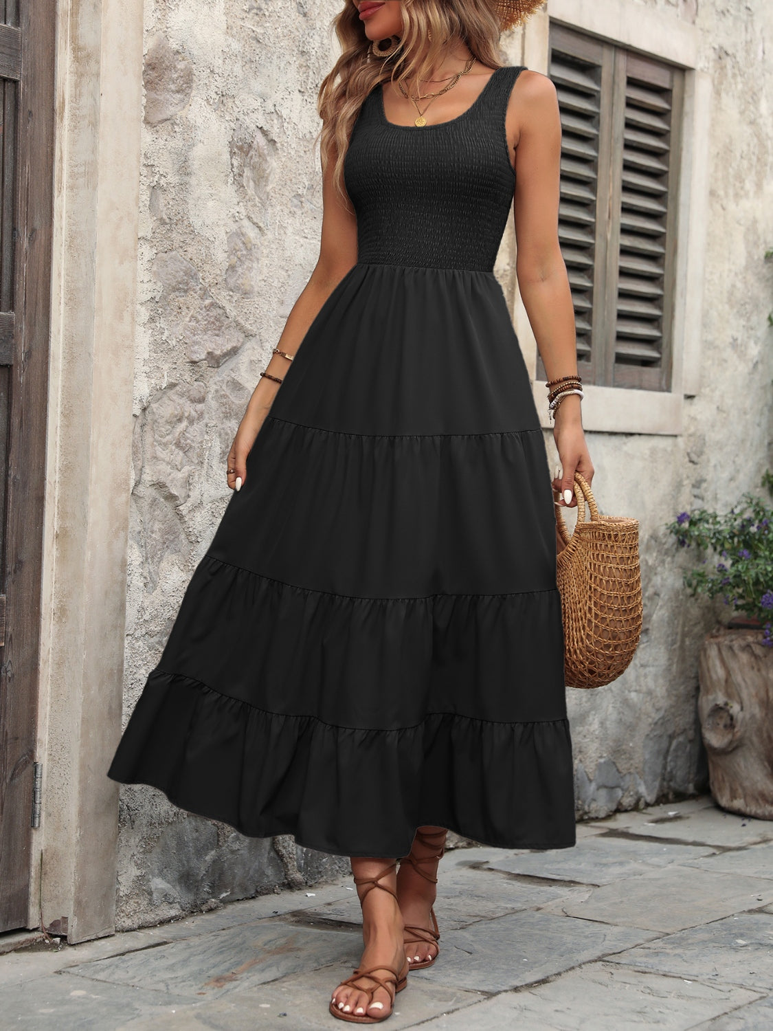 Ivy Lane Smocked Scoop Neck Sleeveless Tank Dress-Bella Boutique Collective