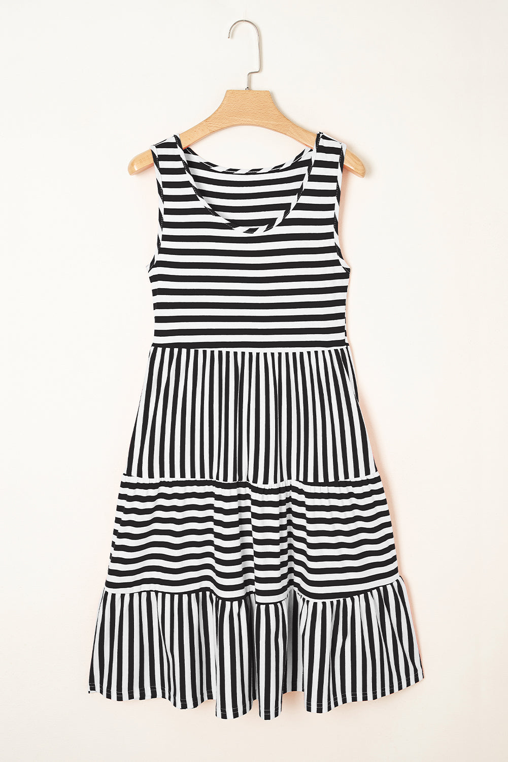 Black Stripe U Neck Sleeveless Loose Fit Mini Dress-Bella Boutique Collective