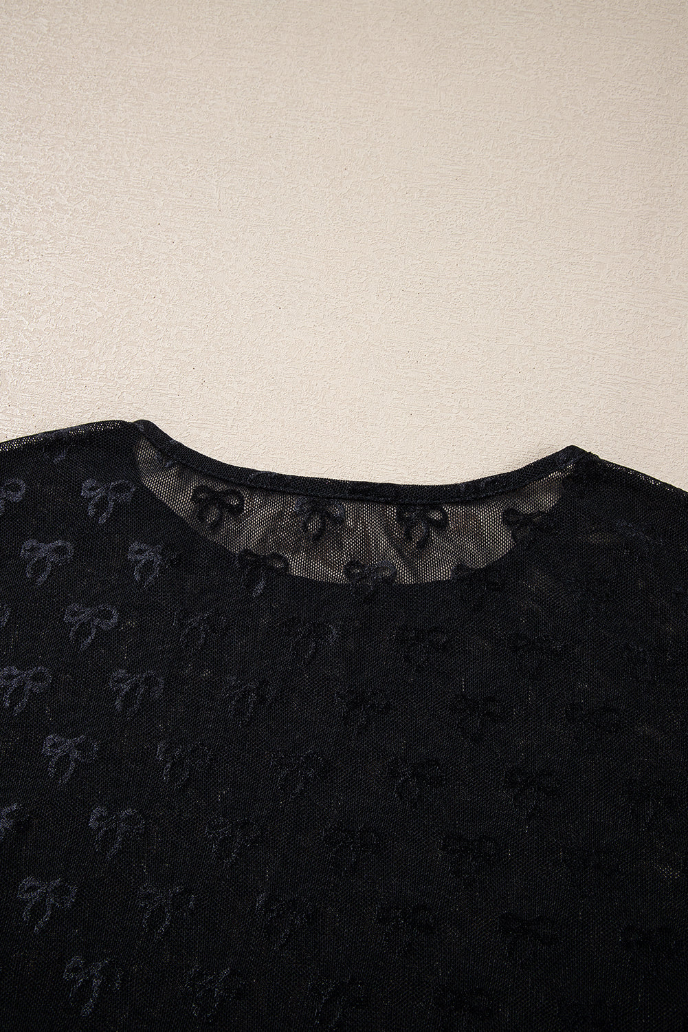 Black Mesh Bow Pattern Long Sleeve Top-Bella Boutique Collective