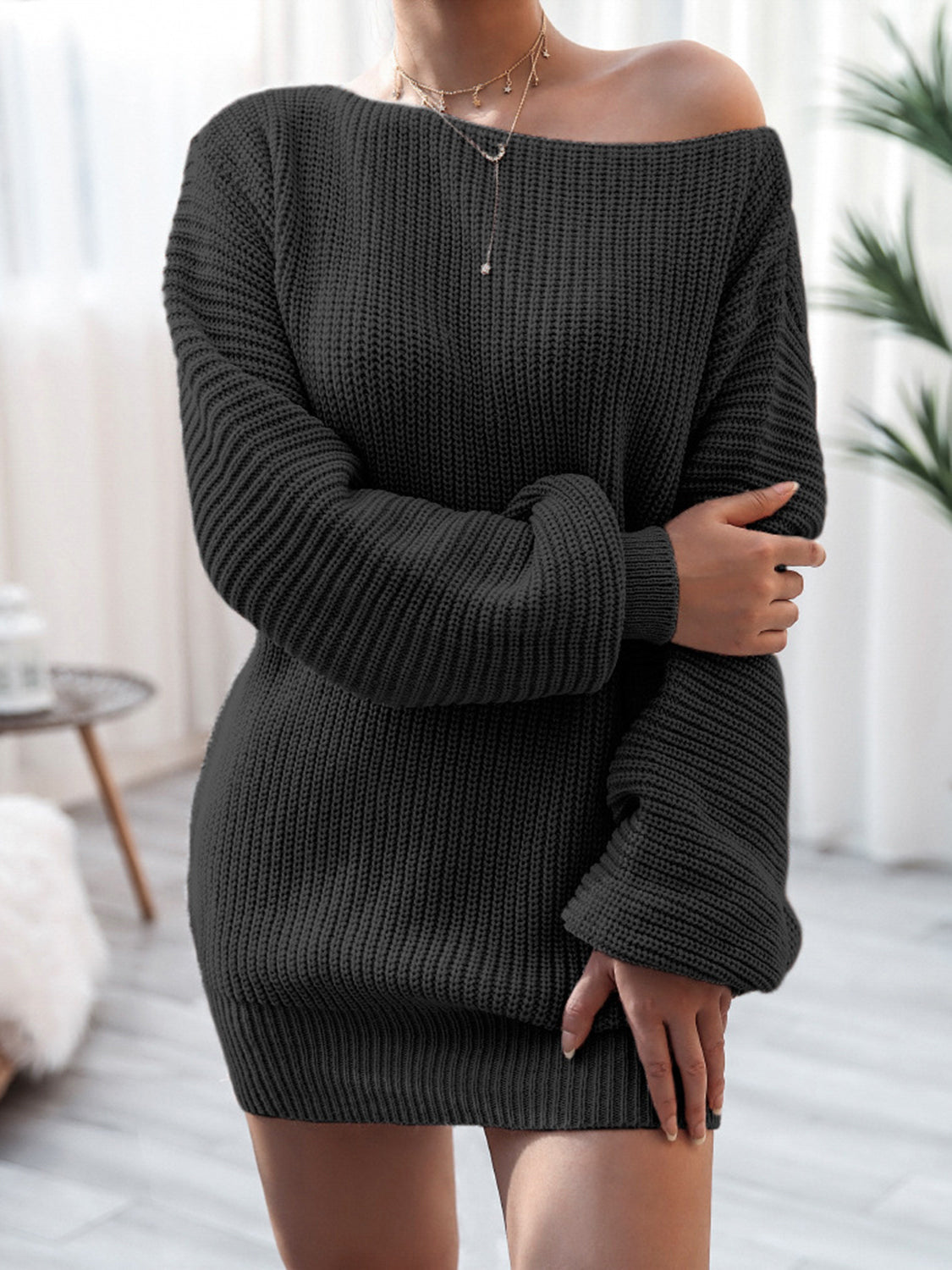 Rib-Knit Mini Sweater Dress-Bella Boutique Collective
