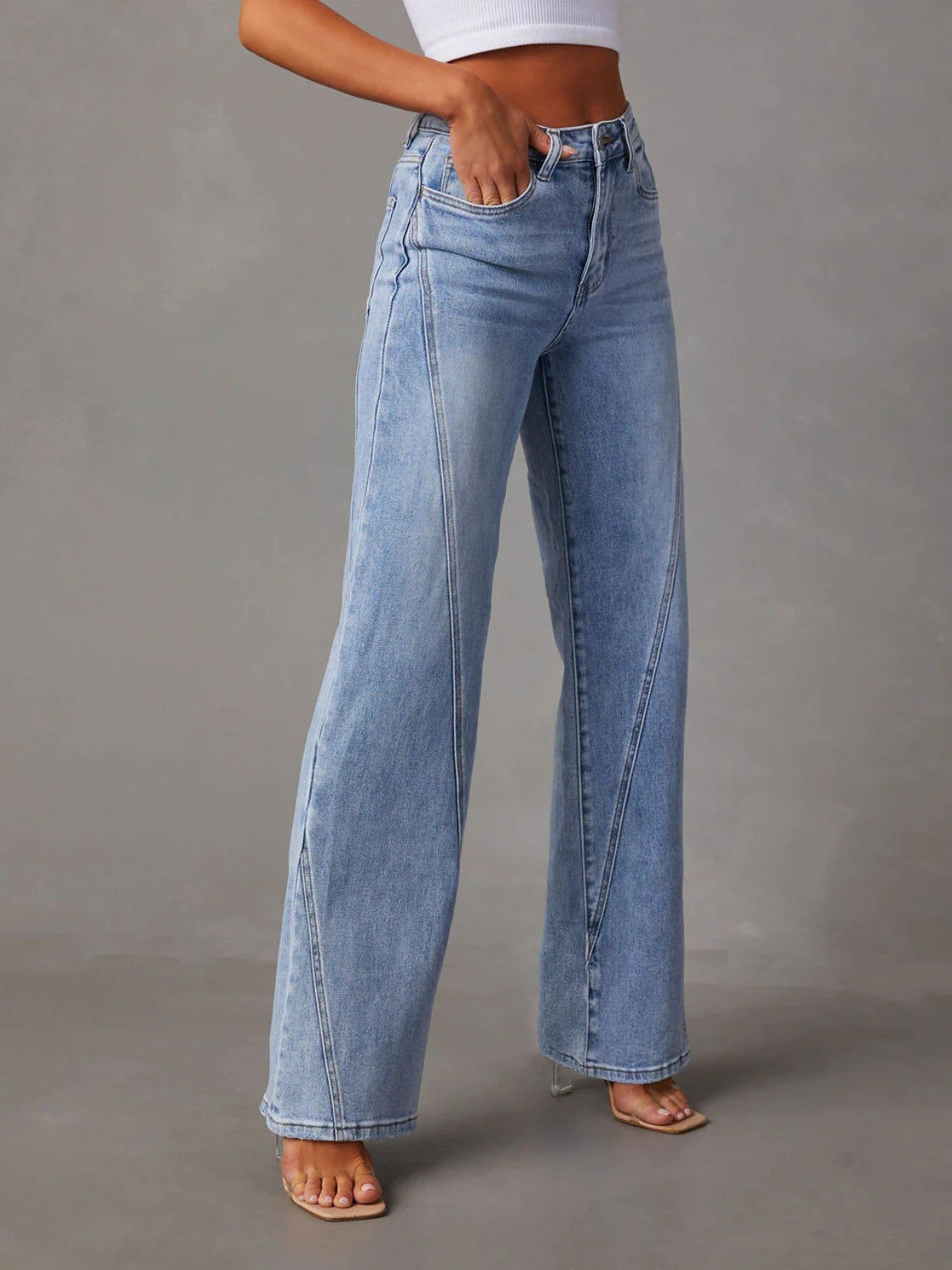 High Waist Straight Jeans with Pockets-Bella Boutique Collective