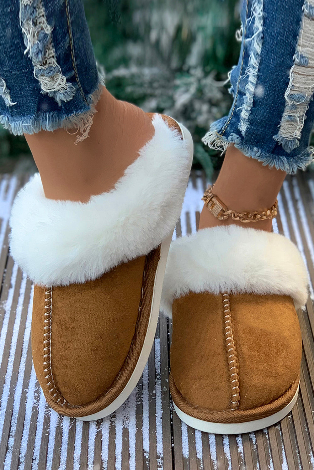 Camel Plush Suede Winter Home Slippers-Bella Boutique Collective