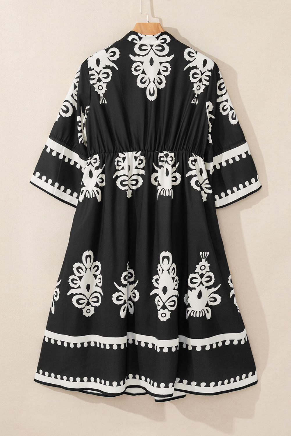Black Western Geometric Print 3/4 Sleeve Loose Midi Dress-Bella Boutique Collective
