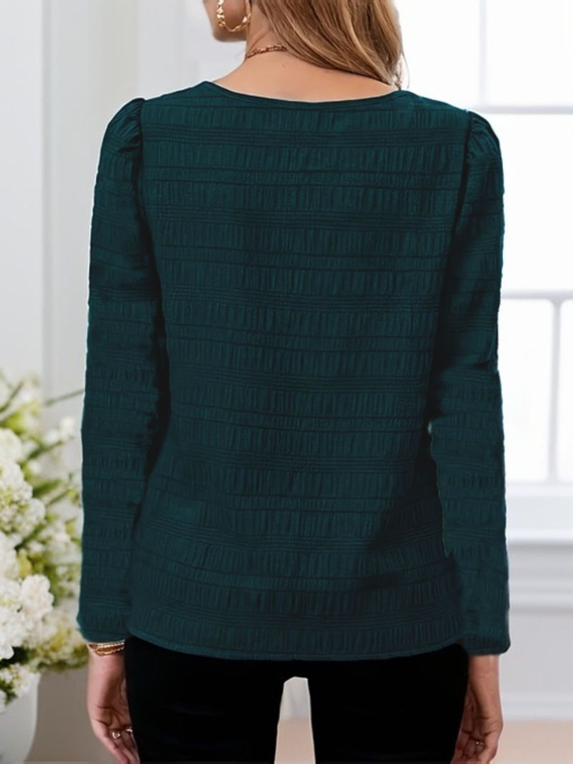 Textured Long Sleeve Blouse-Bella Boutique Collective