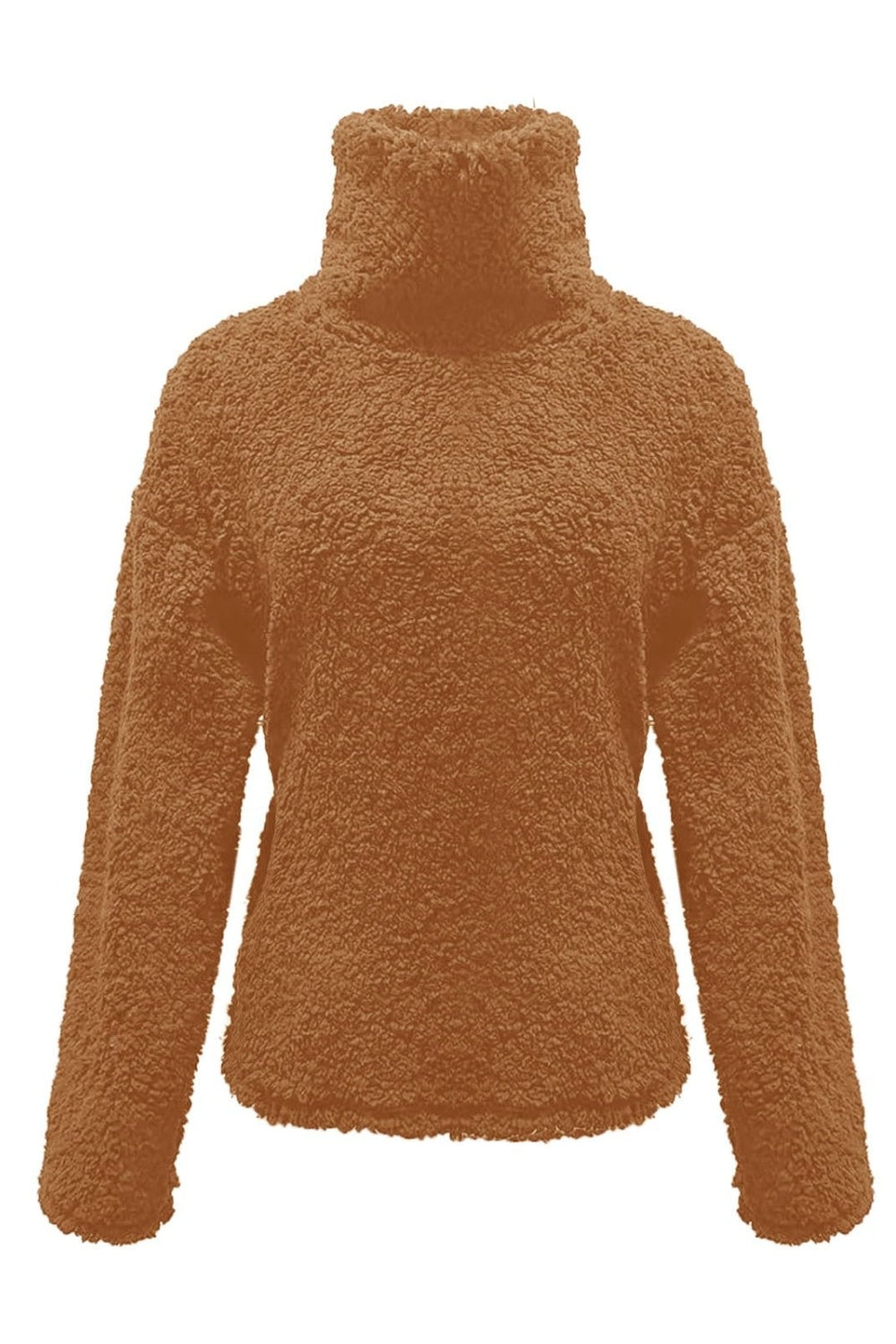 Fuzzy Turtleneck Long Sleeve Sweatshirt-Bella Boutique Collective