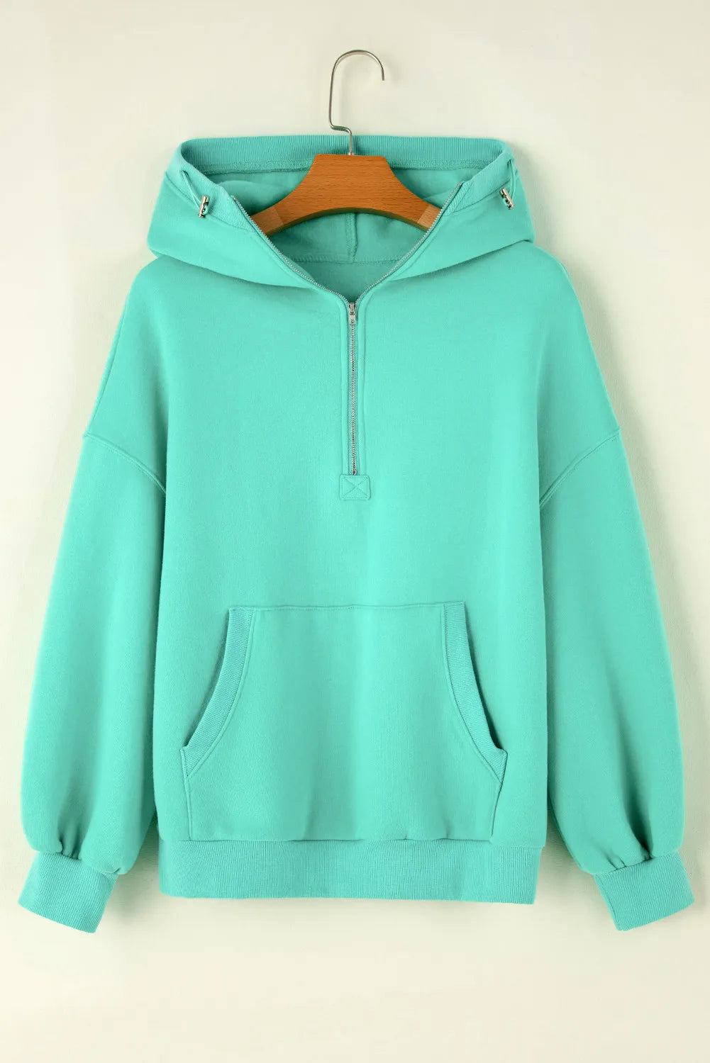 Pocketed Half Zip Long Sleeve Hoodie-Bella Boutique Collective