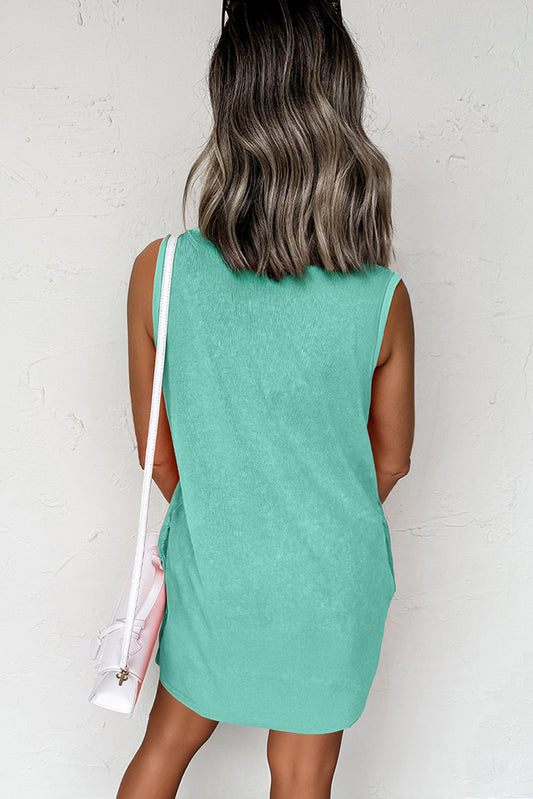 Sea Green Mineral Wash Tank Mini Dress with Pockets-Bella Boutique Collective