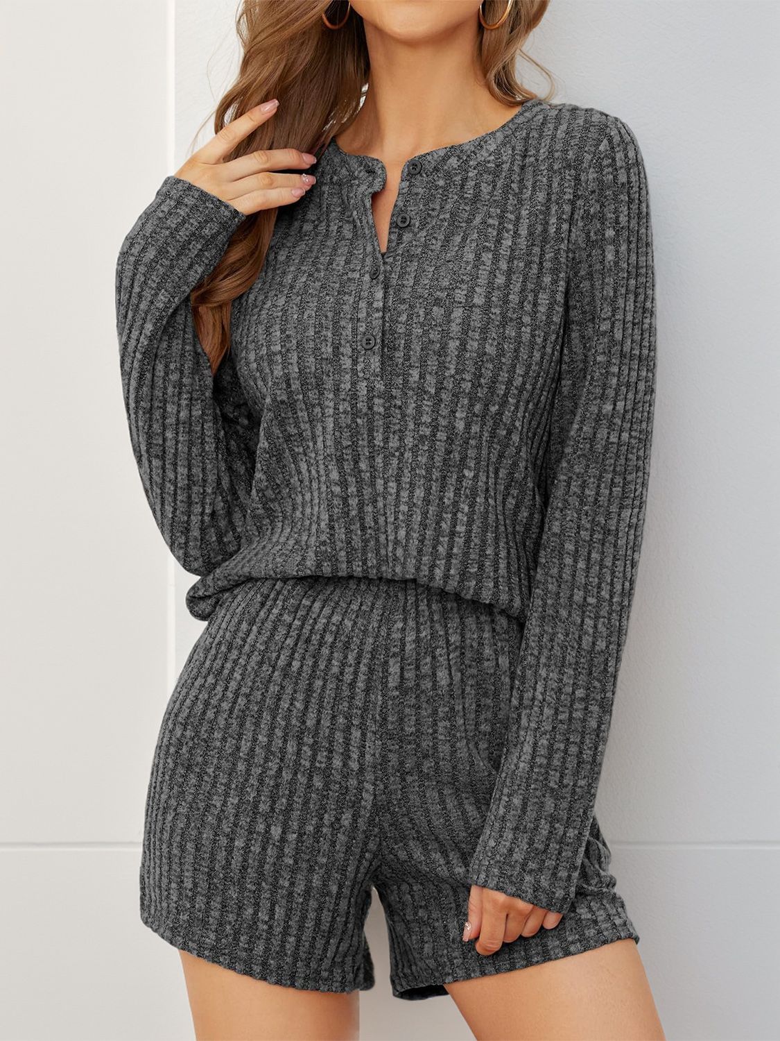 Ribbed Round Neck Top and Shorts Set-Bella Boutique Collective