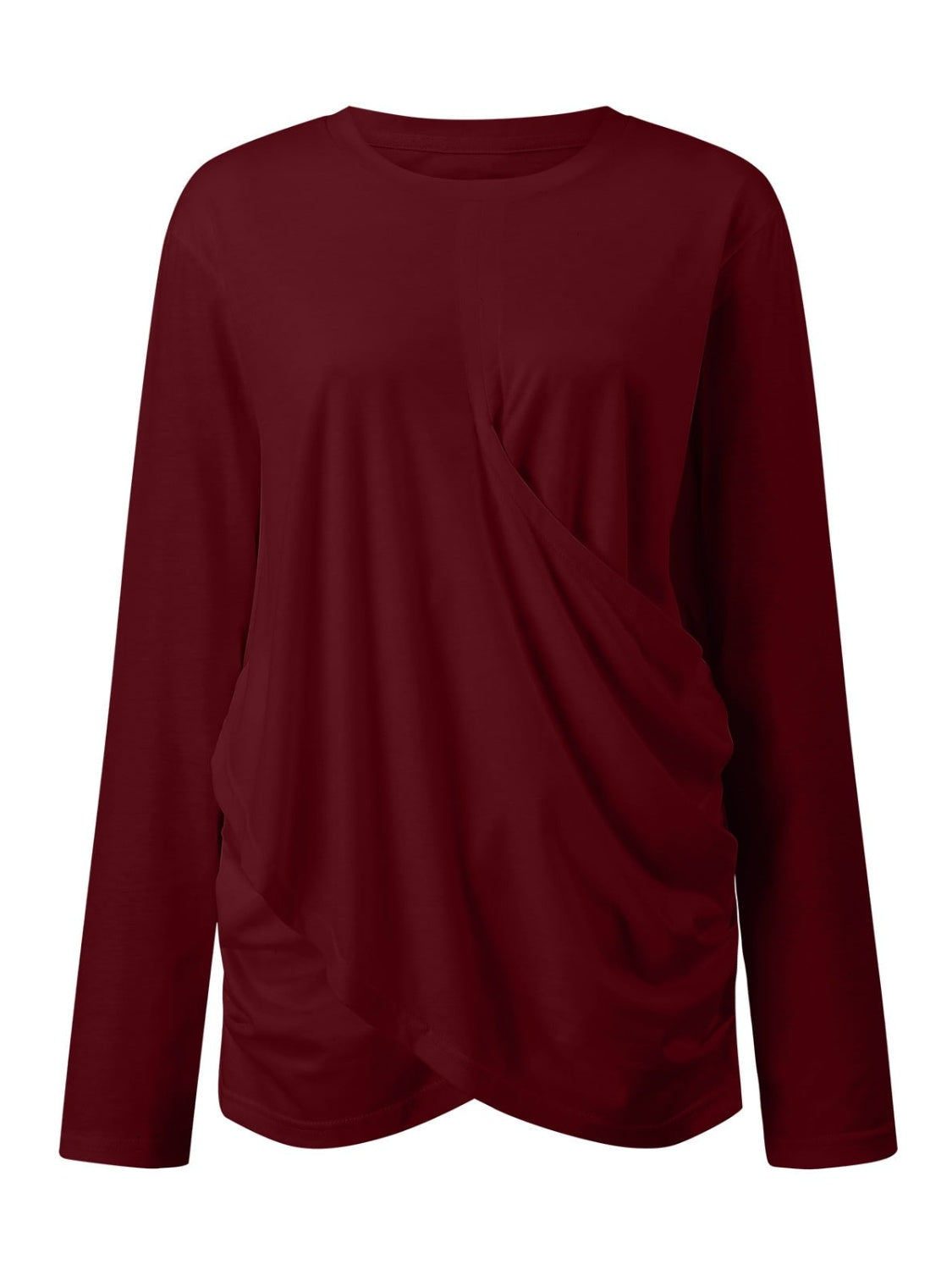 Ruched Round Neck Long Sleeve T-Shirt-Bella Boutique Collective