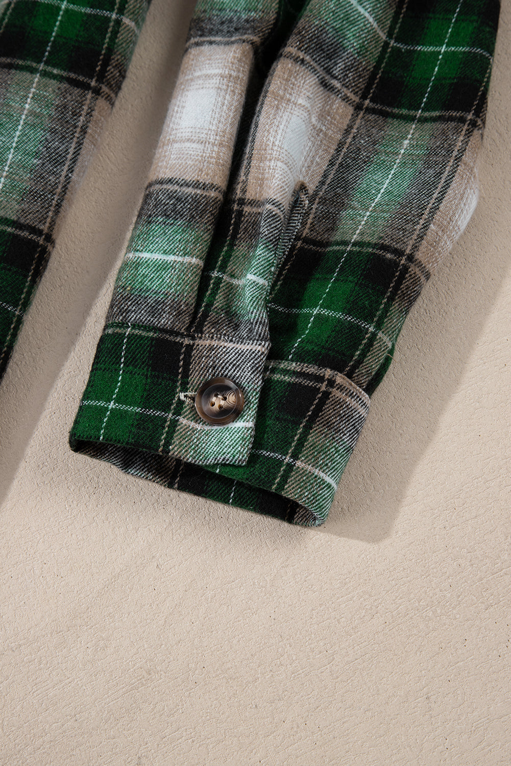 Green Plaid Print Chest Pocket Buttoned Hooded Shacket-Bella Boutique Collective