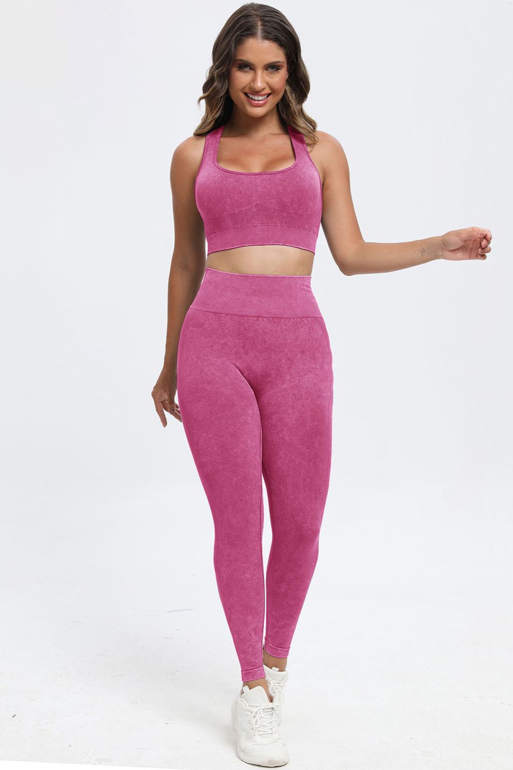 3 Piece Washed Square Neck Wide Strap Active Set-Bella Boutique Collective