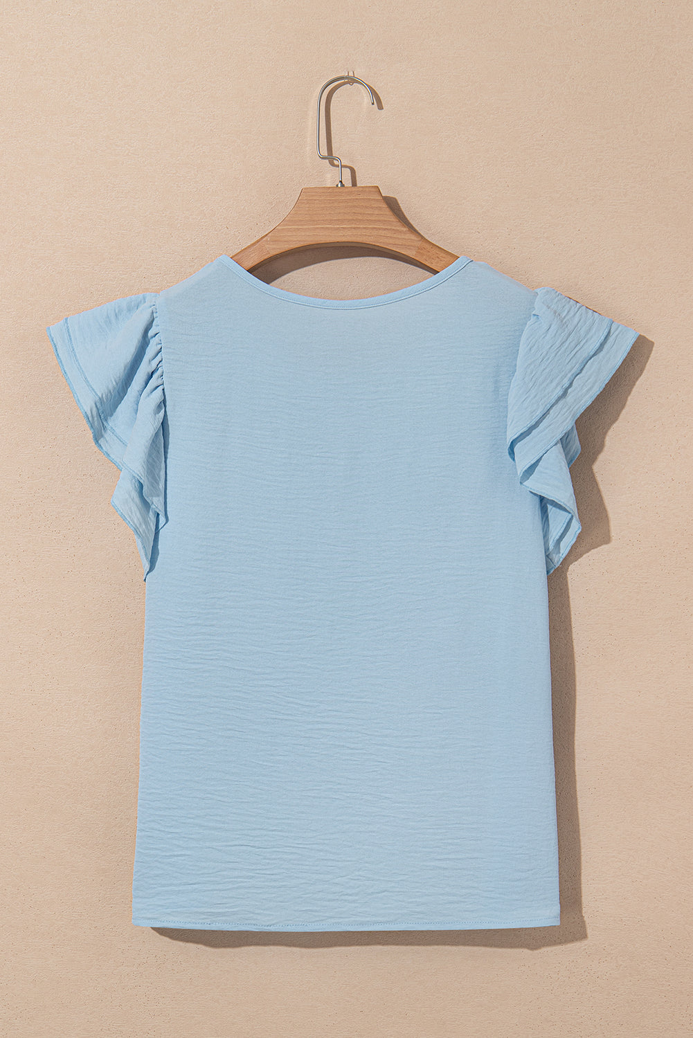 Mist Blue Solid Color Ruffled Short Sleeve Casual Blouse-Bella Boutique Collective