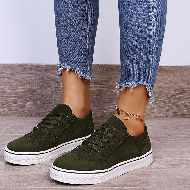 Lace-Up Suedette Flat Sneakers-Bella Boutique Collective