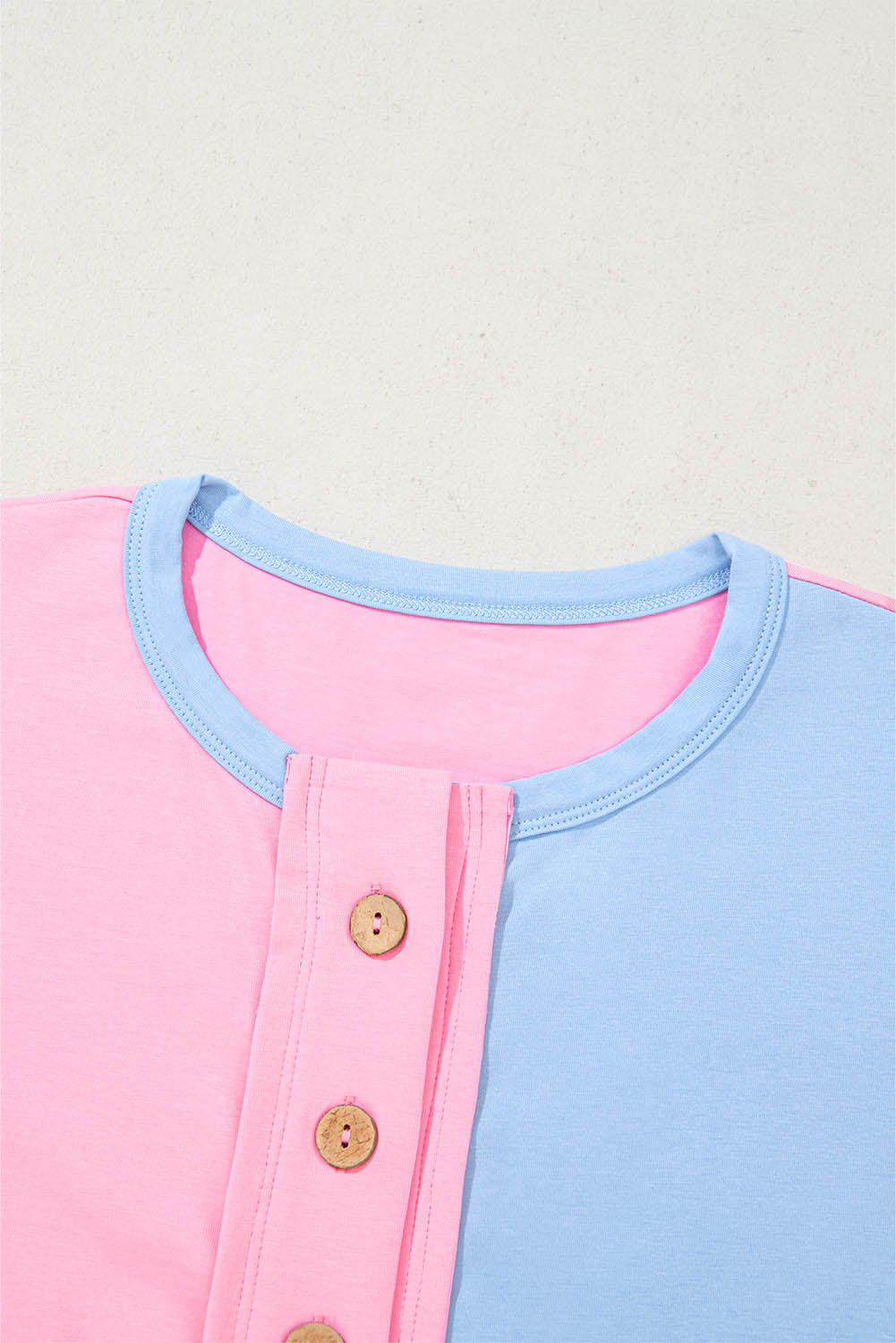 Myosotis Two Tone Half Buttons Collared T Shirt-Bella Boutique Collective