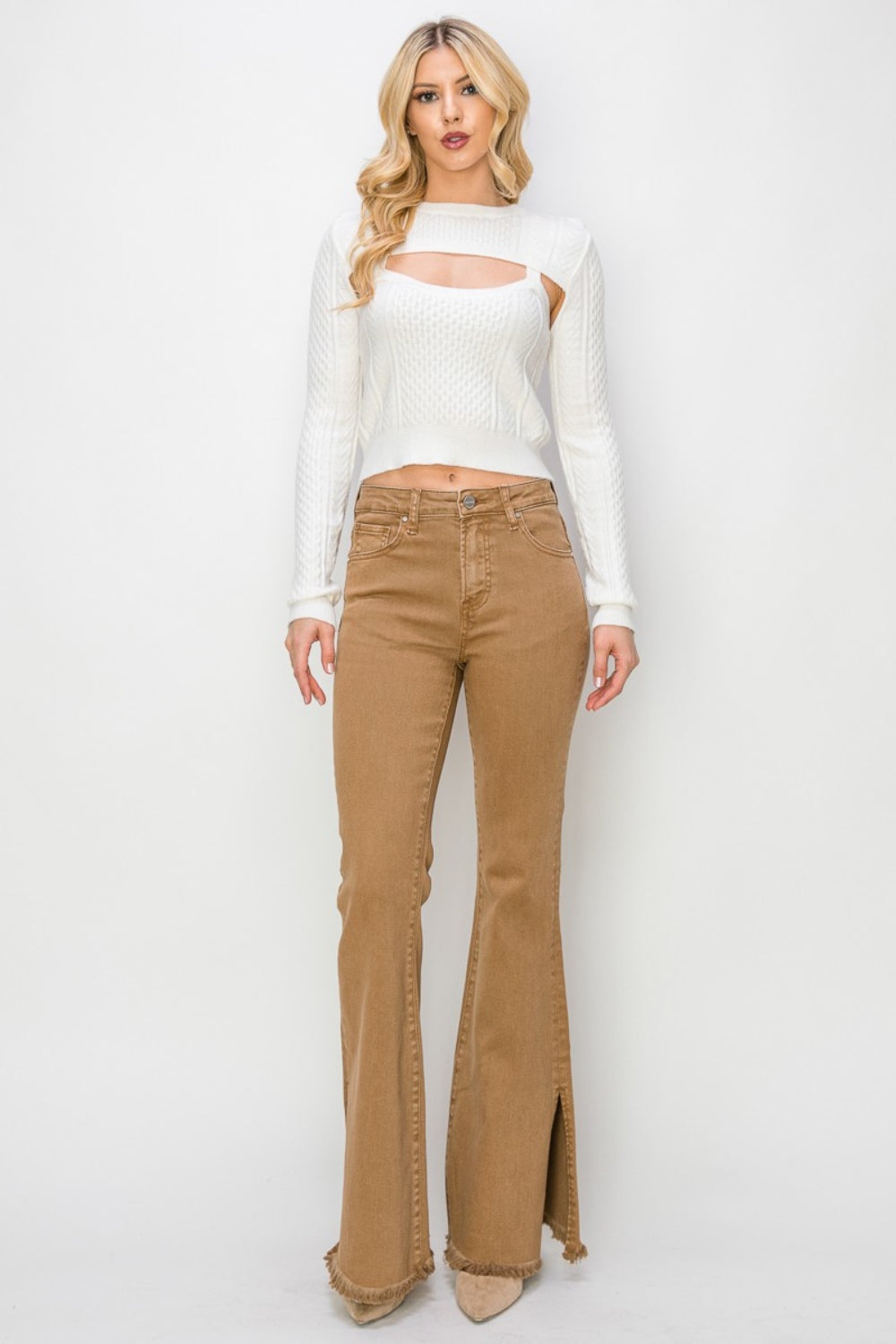 RISEN Bailey Full Size High Waist Side Slit Flare Jeans-Bella Boutique Collective