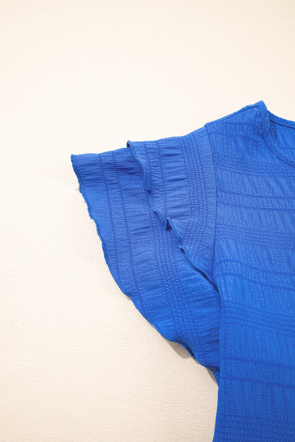 Dark Blue Textured Ruffled Sleeve Round Neck Top-Bella Boutique Collective