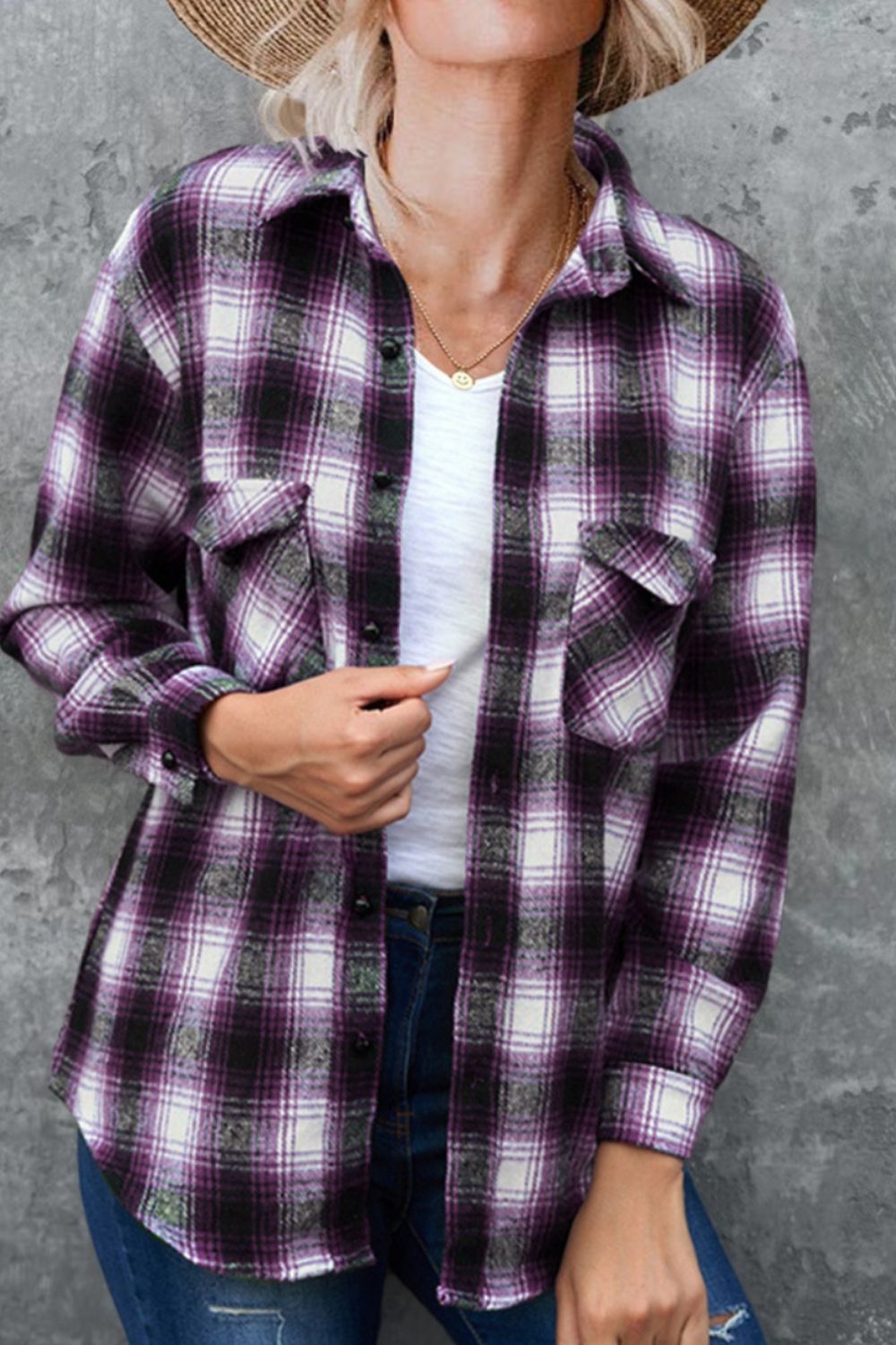 Full Size Plaid Collared Neck Long Sleeve Shirt-Bella Boutique Collective