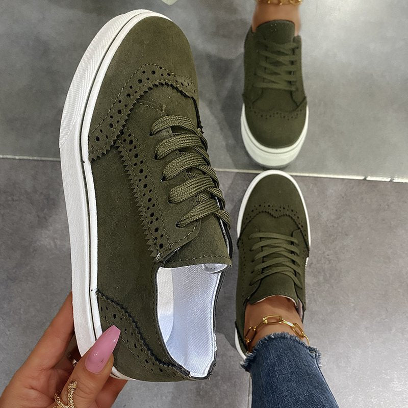 Lace-Up Suedette Flat Sneakers-Bella Boutique Collective