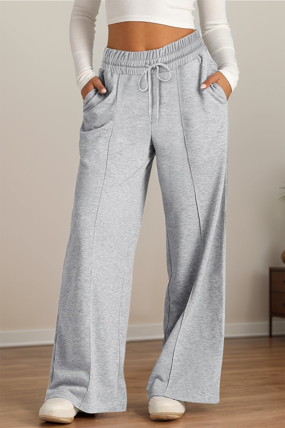 Drawstring Elastic Waist Wide Leg Pants-Bella Boutique Collective
