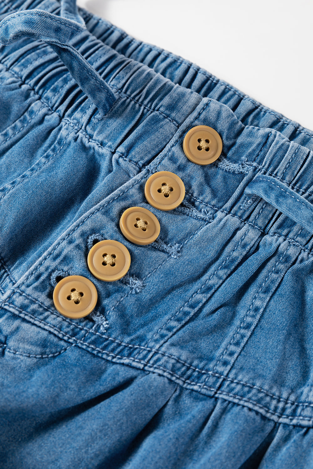 Dusk Blue Mineral Wash Button Fly Waist Wide Leg Jeans-Bella Boutique Collective