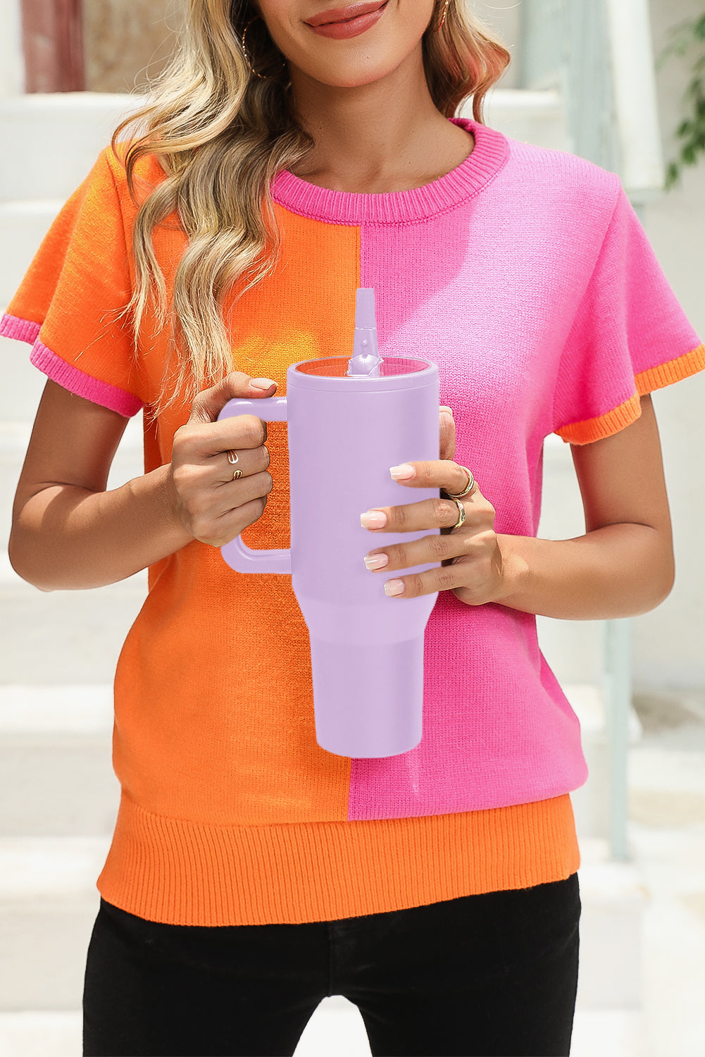 Orchid Petal Frosted Stainless Handle Large Vacuum Cup with Straw 40oz-Bella Boutique Collective