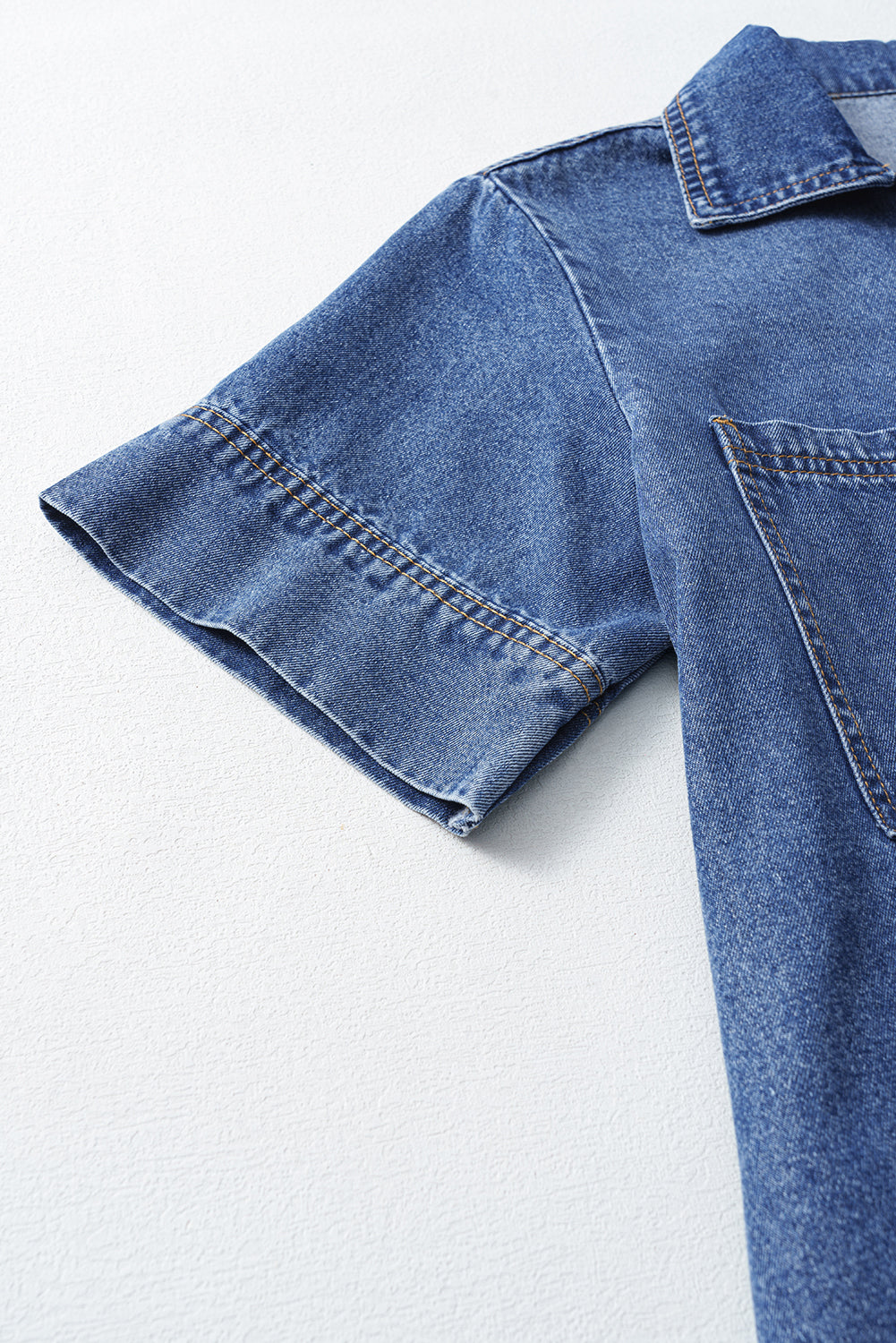 Blue Short Sleeve Collared Patched Pocket Denim Mini Dress-Bella Boutique Collective