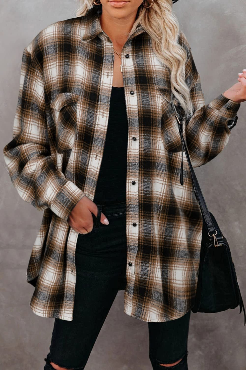 Full Size Plaid Collared Neck Long Sleeve Shirt-Bella Boutique Collective