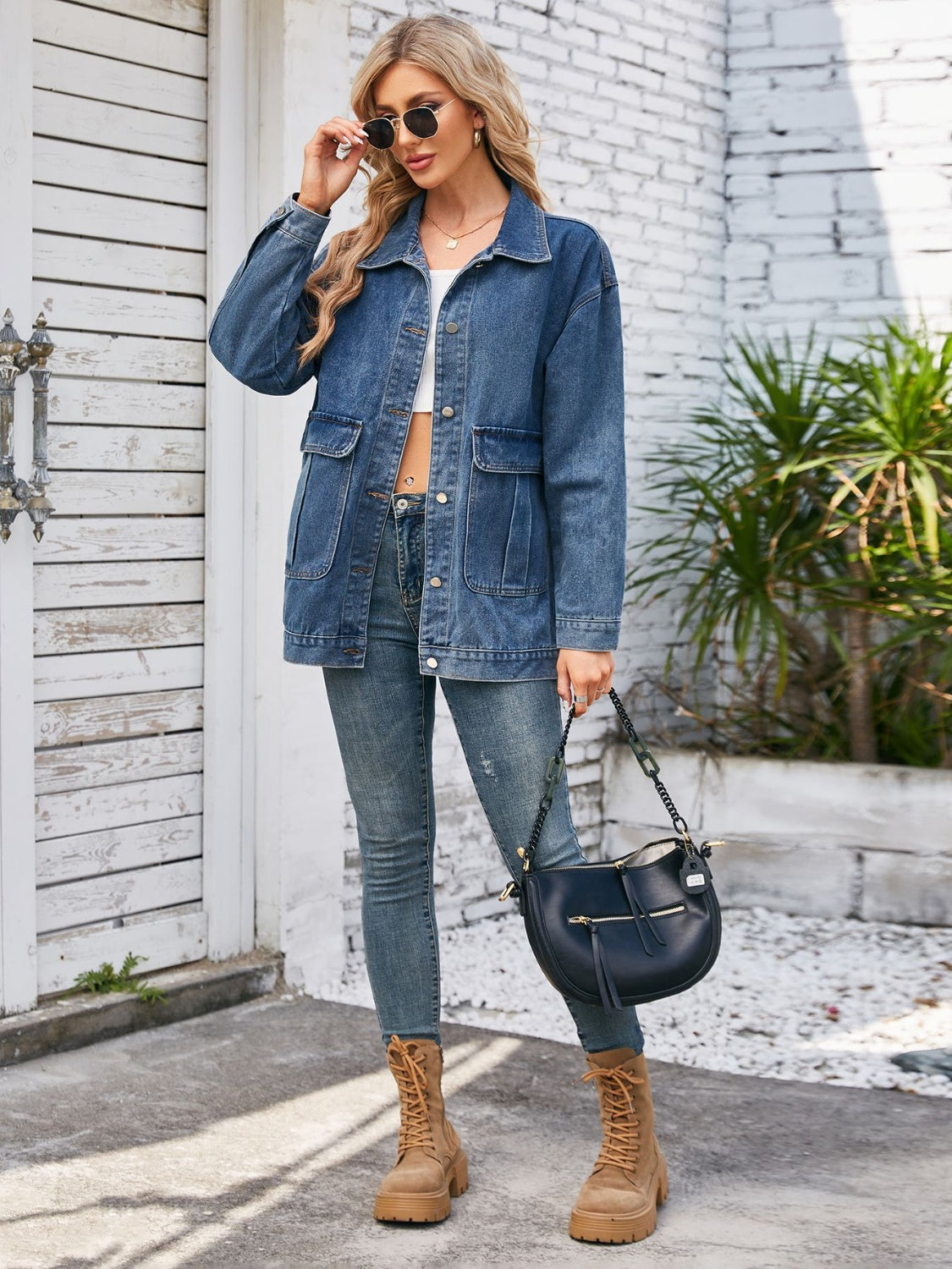 Button Up Long Sleeve Denim Jacket-Bella Boutique Collective