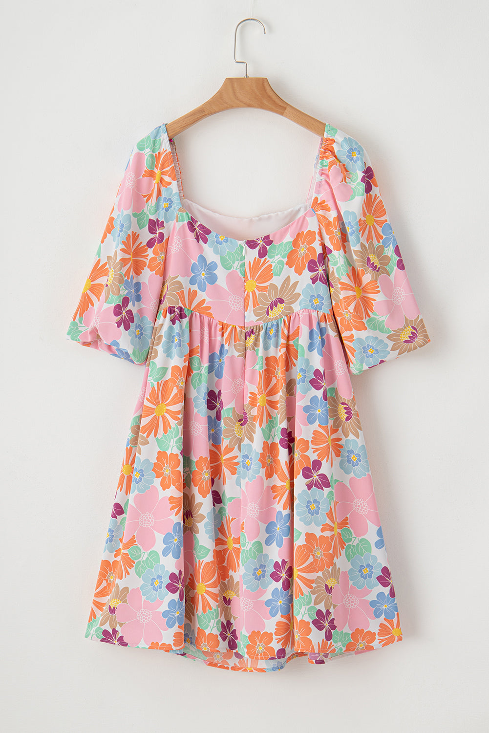 Pink Summer Floral Square Neck Puff Sleeve Babydoll Dress-Bella Boutique Collective