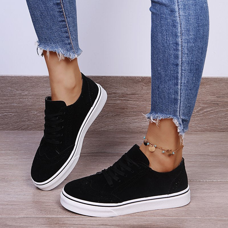 Lace-Up Suedette Flat Sneakers-Bella Boutique Collective