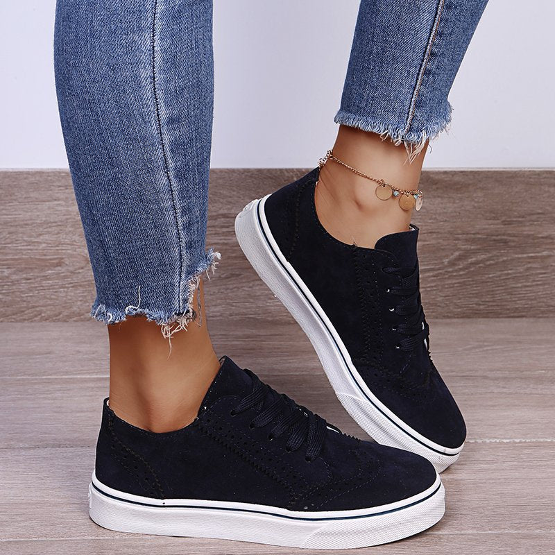Lace-Up Suedette Flat Sneakers-Bella Boutique Collective