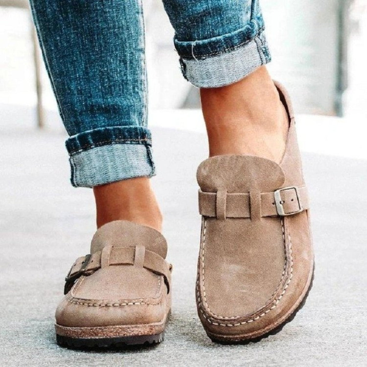 Round Toe Low Heel Buckle Loafers-Bella Boutique Collective