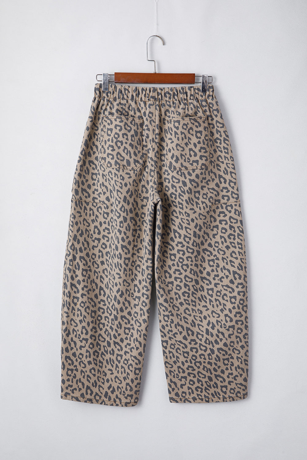 Khaki Leopard Printed Drawstring Waist Pocketed Wide Leg Jeans-Bella Boutique Collective