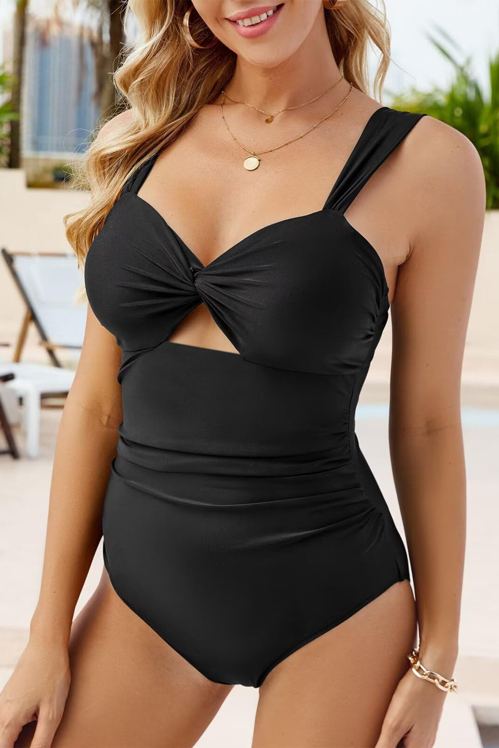 Black Cut out Twist Bowknot Backless One Piece Swimsuit-Bella Boutique Collective
