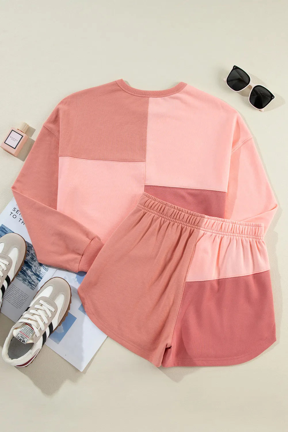 Color Block Round Neck Top and Shorts Set-Bella Boutique Collective