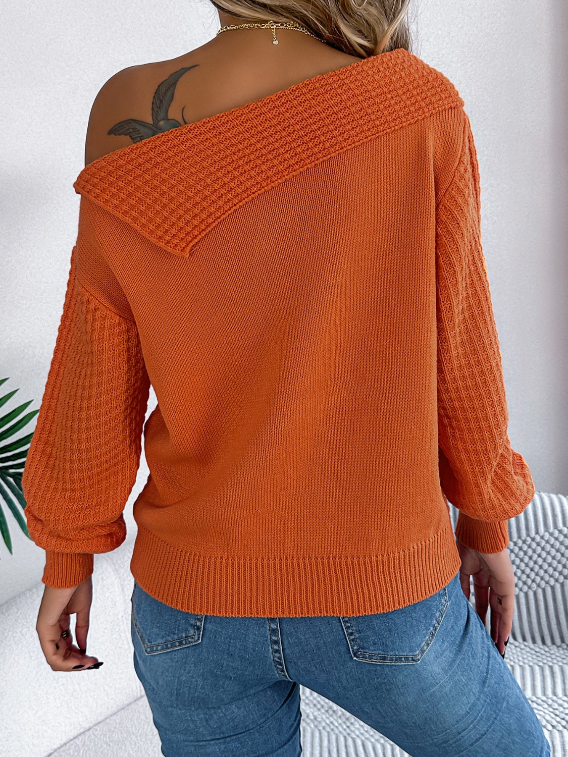 Cable-Knit One Shoulder Long Sleeve Sweater-Bella Boutique Collective
