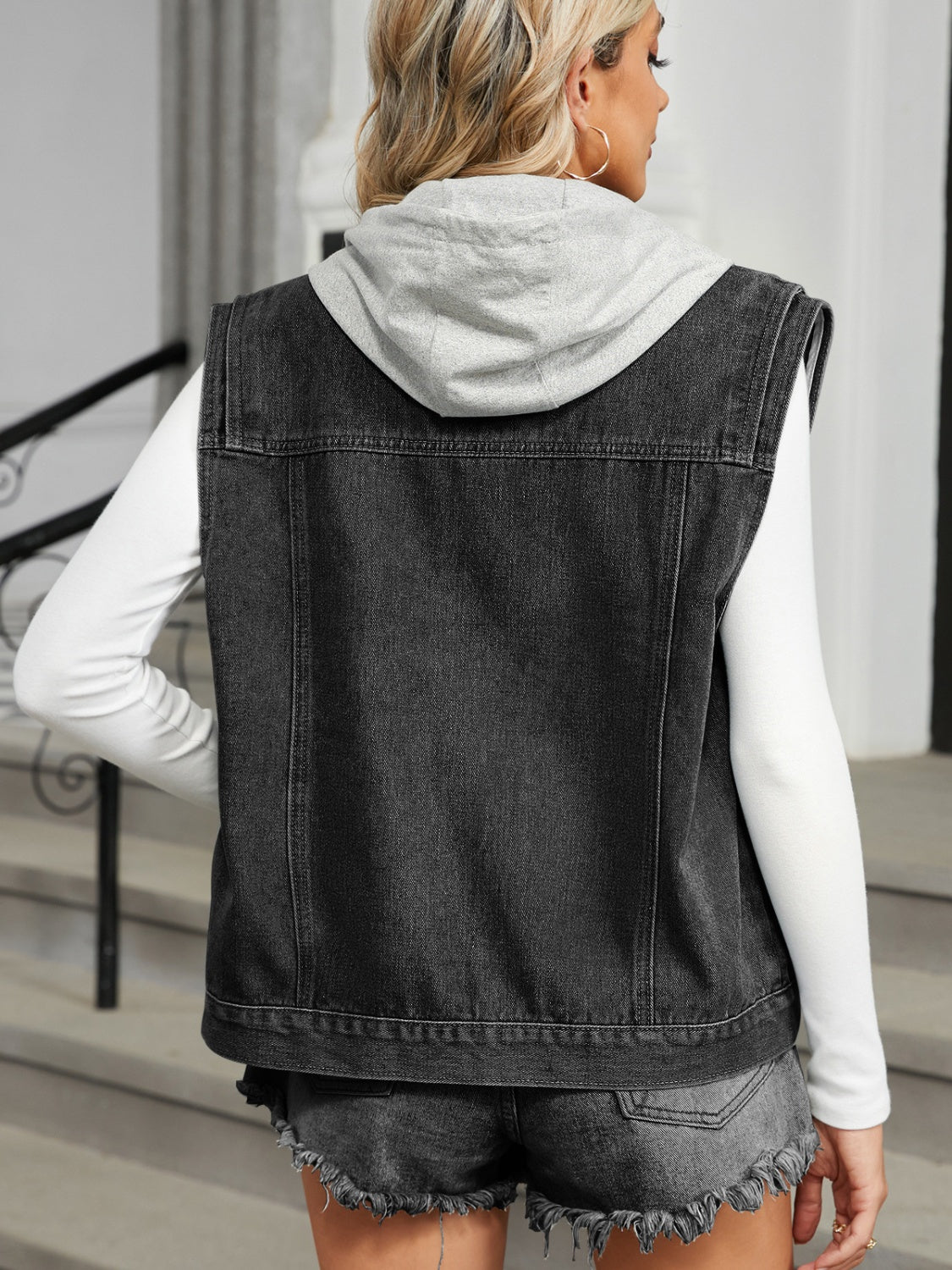 Pocketed Button Up Sleeveless Denim Jacket-Bella Boutique Collective