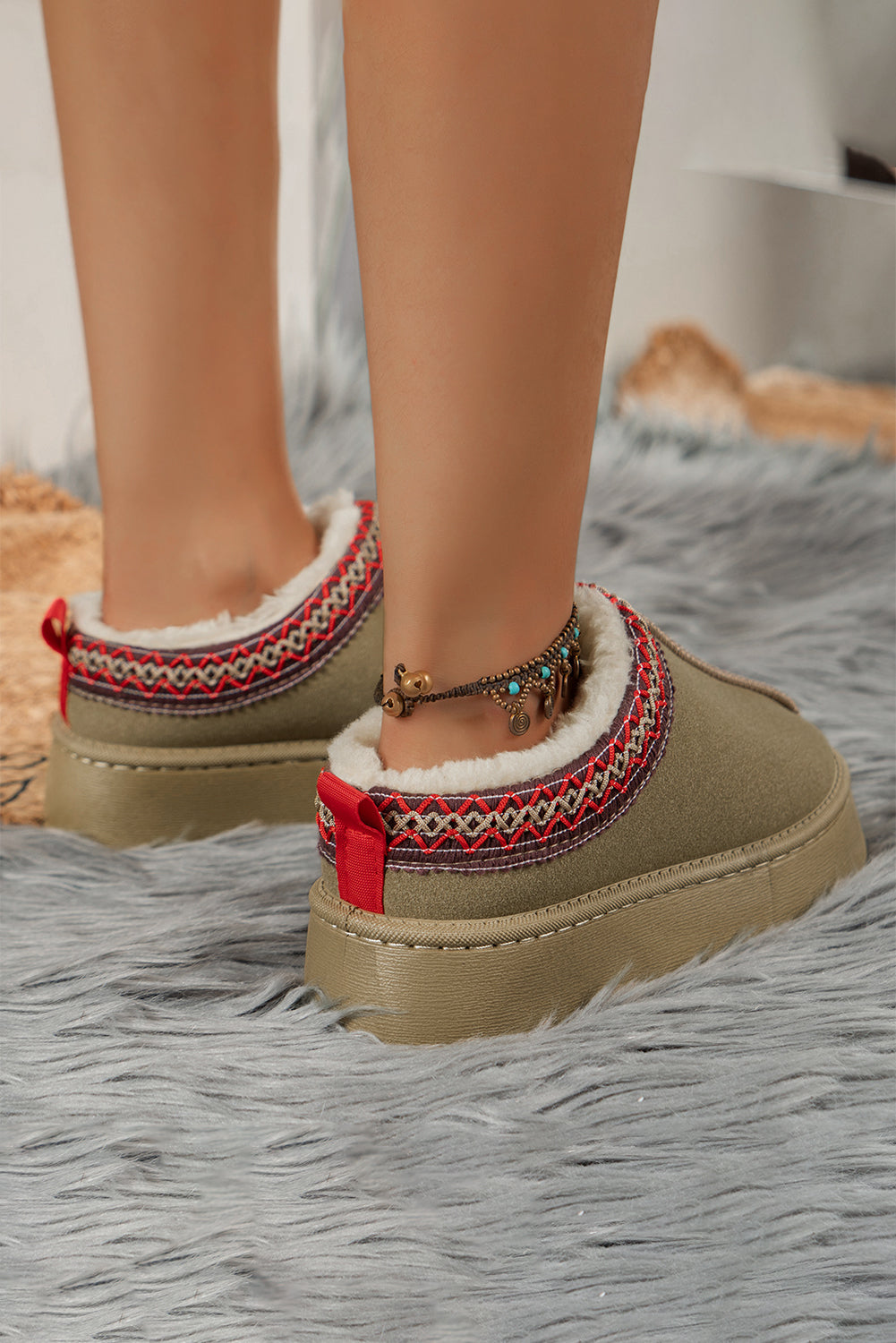 Sage Green Contrast Print Suede Plush Lined Snow Boots-Bella Boutique Collective
